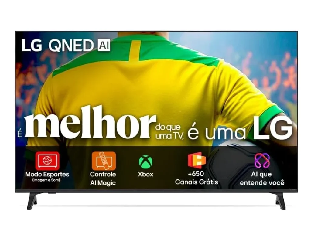 Smart TV 4K 75″ LG QNED73 Portal de Games, 650 Canais Grátis, Processador AI α7 Ger8 4K Super Upscaling Google Cast Integrado Controle AI Magic WebOS 25 Modo Esportes Alerta de Esportes – 75QNED73ASA