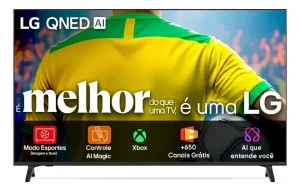 Smart TV LG 65″ 4K QNED73 – Portal de Games, 650 Canais Grátis, Processador AI α7 Ger8, 4K Super Upscaling, Google Cast Integrado, Controle AI Magic, WebOS 25, Modo Esportes, Alerta de Esportes – 65QNED73ASA
