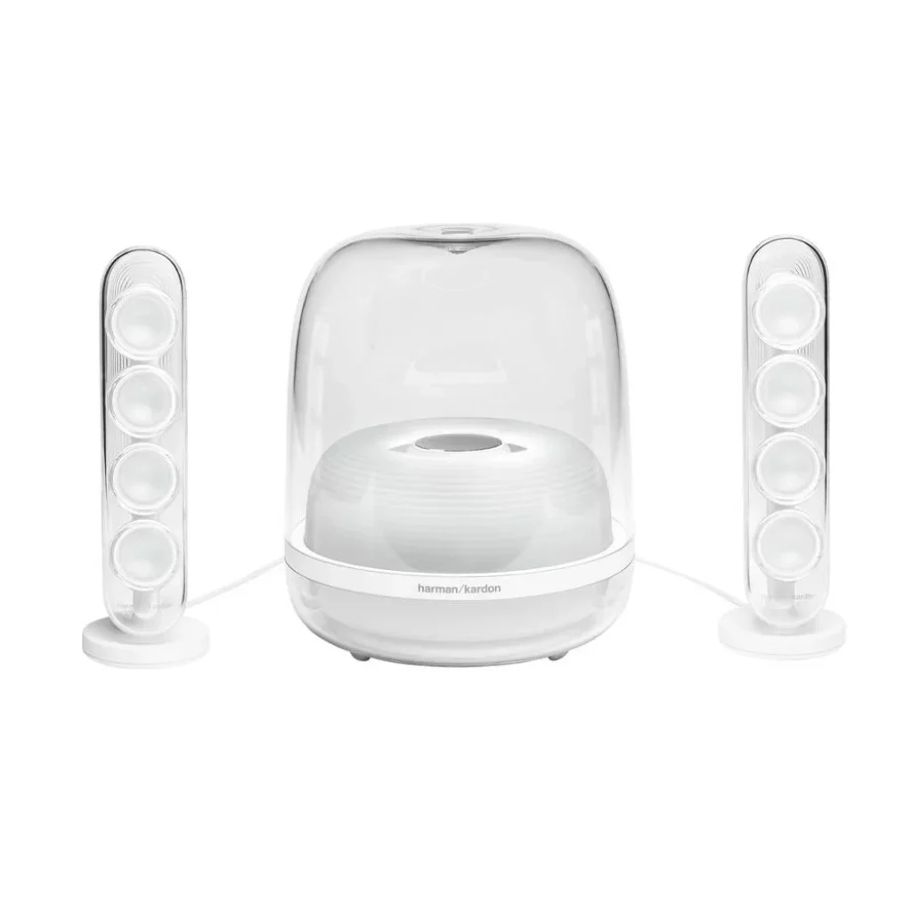 Caixa de Som Bluetooth Harman Kardon Soundsticks 4, 140W RMS, Design Transparente, Branco – HKSOUNDSTICK4WHTBR