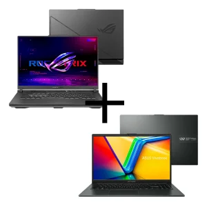 Combo Notebook Gamer ASUS ROG Strix G16 Nvidia RTX 5070, i9-14900HX, 32GB RAM, 1TB SSD, Windows 11, 16″ 240Hz LED – G615JPR-S5001W + Notebook ASUS Vivobook Go 15 – 16/512GB, Ryzen™ 5 7520U, GPU AMD Radeon™ 610M, 15,6″ FHD IPS Linux – E1504FA-NJ1288
