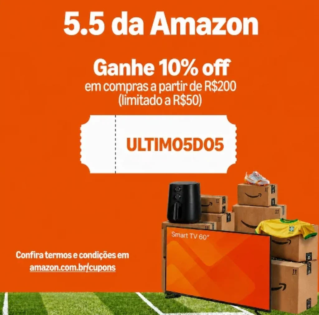 Cupom Amazon 10% OFF a partir de R$200 , Limitado a R$50 OFF