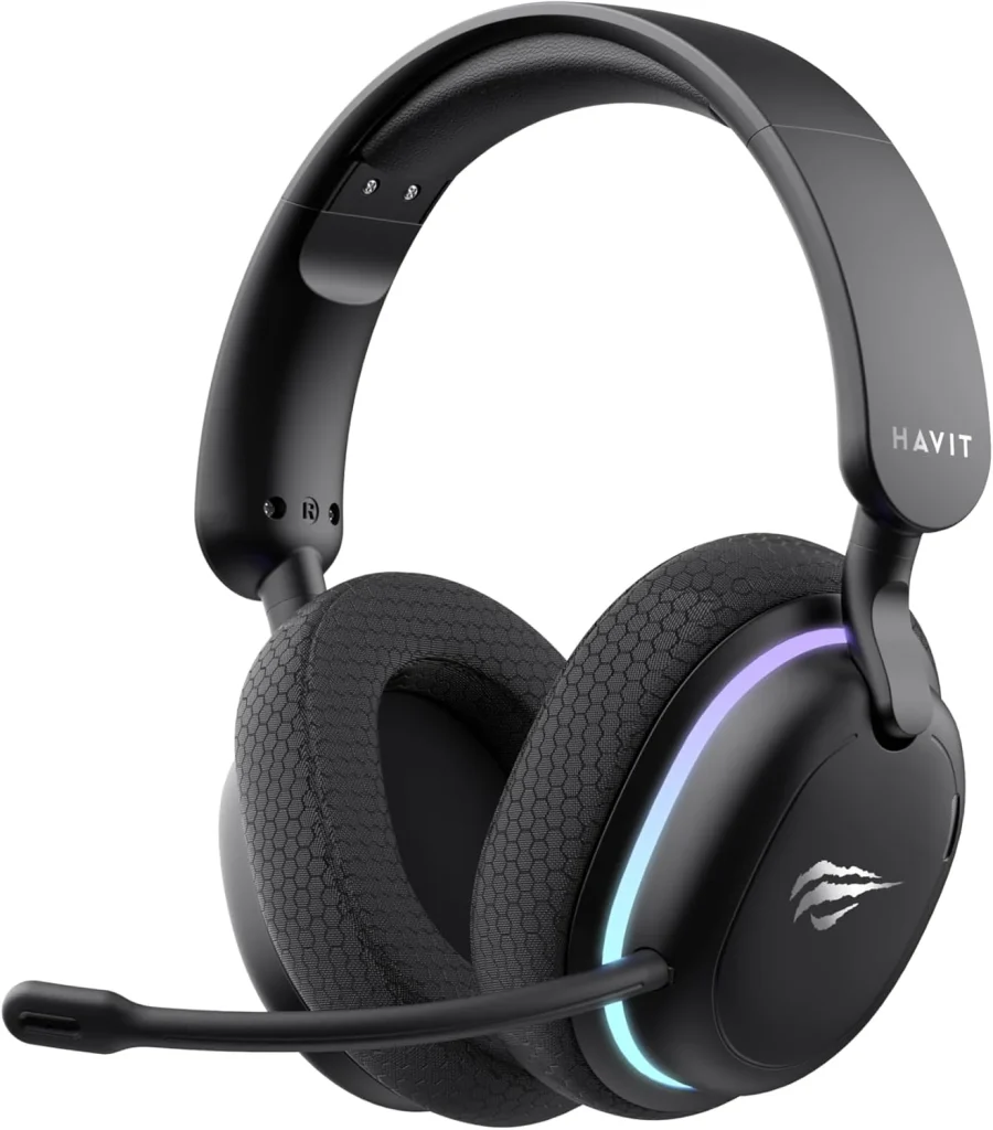 Havit Fone de Ouvido Gamer Five-Mode Fuxi-H7 Black, Sem fio e Com Fio, Wireless 2,4GHz, Bluetooth, USB, Cabo 3,5mm, Falante de 40 mm, Microfone Destacável com Cancelamento de Ruído