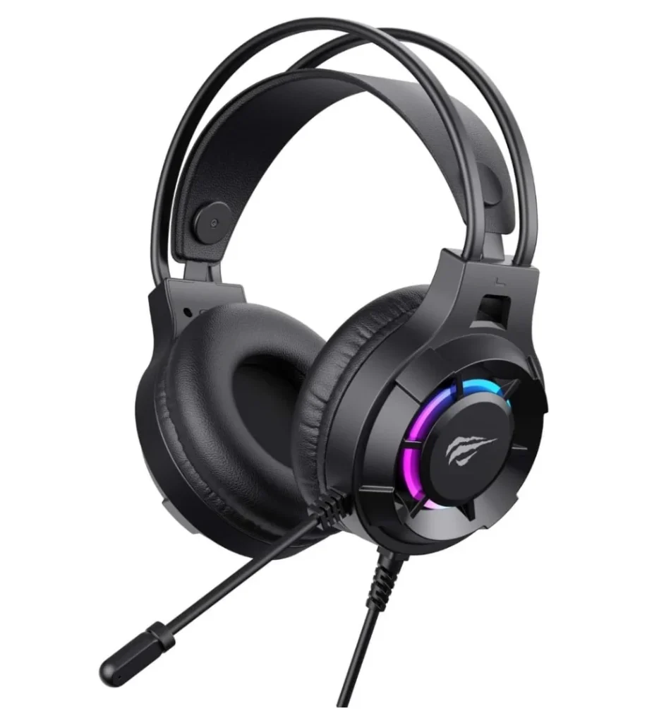 Headset Gamer Havit H2049d Black, Com fio, com Microfone, Iluminação RGB, Falante 50mm, Plug 3,5 mm, Preto