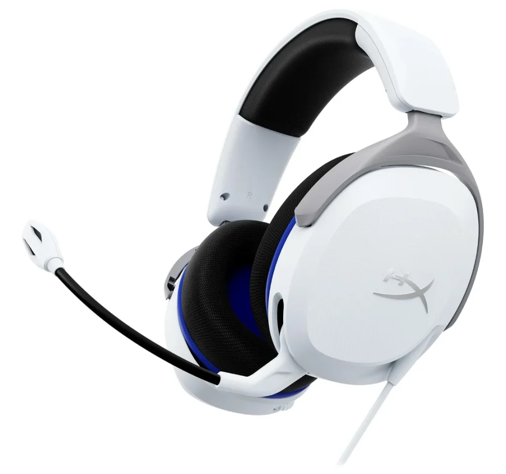 Headset Gamer HyperX Cloud Stinger 2 Core Branco – PlayStation 5, Drivers de 40 mm, Com microfone, Função giratória para mudo, 3,5mm Jack – 6H9B5AA