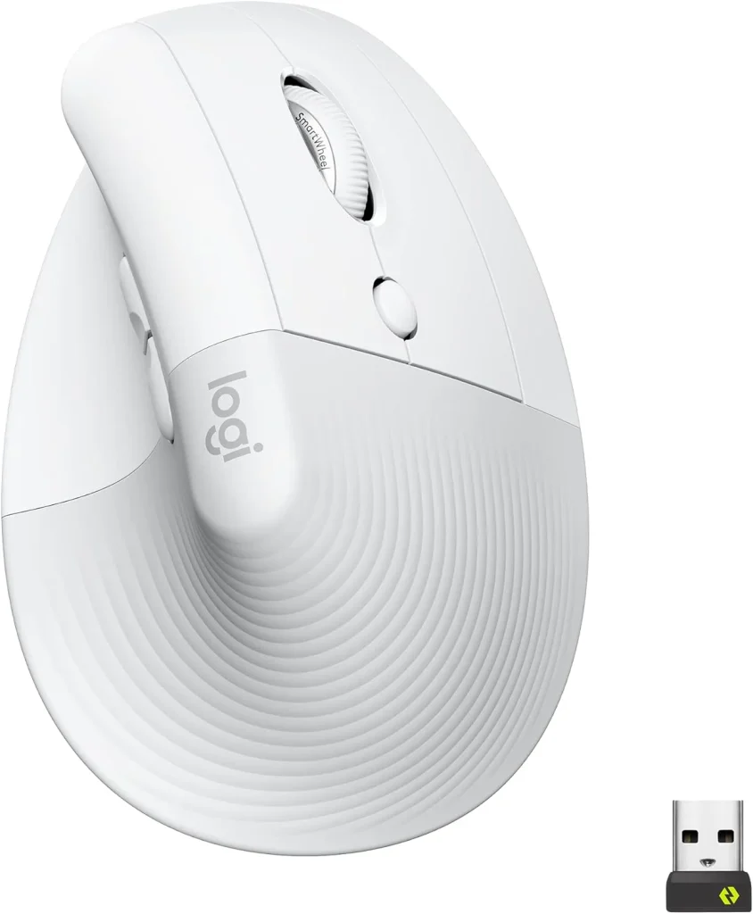 Mouse Sem Fio Logitech Lift Vertical com Design Ergonômico para Redução de Tensão Muscular, Cliques Silenciosos, Conexão Bluetooth ou USB Logi Bolt, Compatível com Windows/macOS/iPadOS – Branco