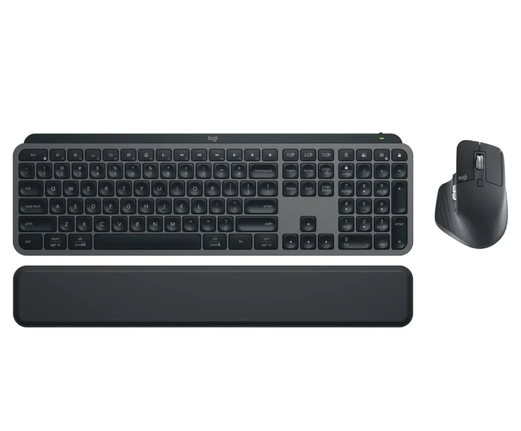 Combo Teclado e Mouse Sem Fio MX Keys S + Apoio para as Mãos, Conexão Bluetooth ou Receptor Logi Bolt, Iluminação Inteligente, Rolagem Rápida, Compatível com Windows, macOS, ChromeOS, Linux- Grafite – 920-011605