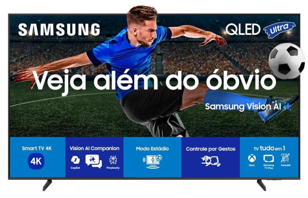 Samsung Vision AI TV 65″ QLED 4K QEF1 2025, True QLED, Pontos Quânticos, Processador Q4 com AI, Art Store, Alexa – QN65QEF1AGXZD