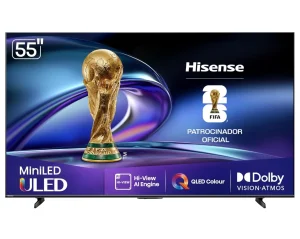 Smart TV 4K 55″ Polegadas U6QV Mini LED Hisense com Dolby Vision, HDR10+, HDR10+ Adaptive, Dolby Vision IQ, Modo FilmMaker, Dolby Atmos, Compatibilidade Alexa, Google Home – 55U6QV