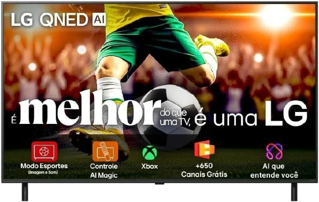 Smart TV 55″ LG QNED AI 4K QNED80 (2025) – Processador Alpha 7 4K AI Gen8, 4K Super Upscaling, Game Mode, webOS – 55QNED80ASA