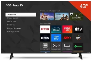 Smart TV AOC 43 Polegadas Full HD LED Roku TV, Wi-Fi, Dolby Audio, 3 HDMI, USB, Controle Remoto – 43S5155/78G