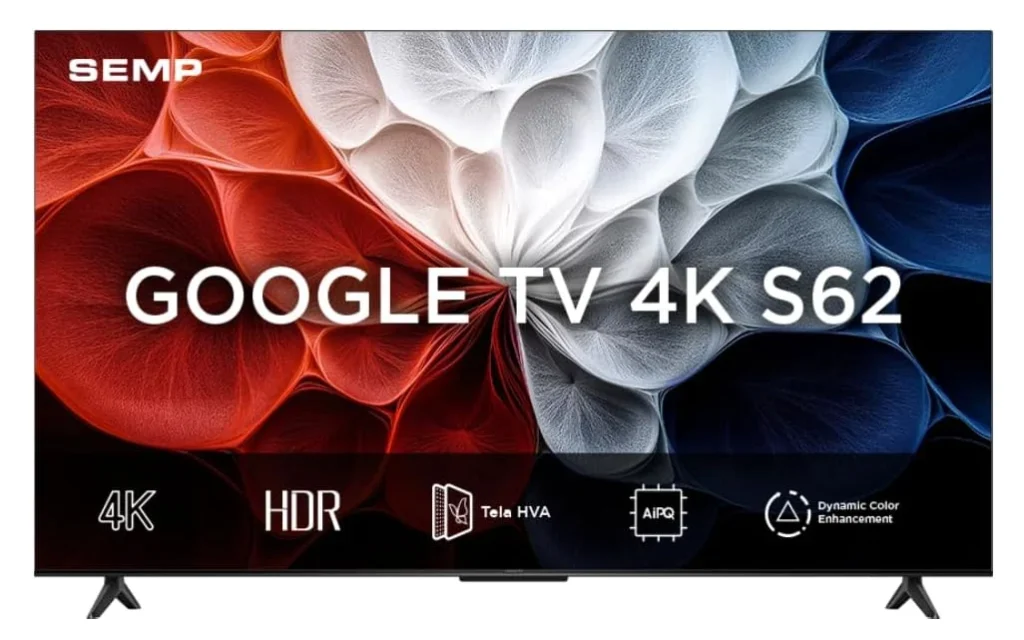 Smart TV SEMP 4K UHD, 43“, Google TV, Google Assistente, Comando por Voz, GoogleCast Integrado, Design Sem Bordas, Dolby Audio – 43S62