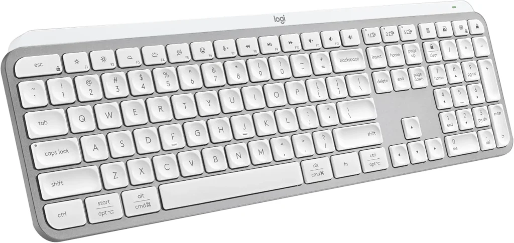 Teclado sem fio Logitech MX Keys S com Clique Silencioso, Teclas Programáveis, Iluminação Inteligente, Conexão Bluetooth ou Receptor USB Logi Bolt e Bateria Recarregável – Cinza Claro