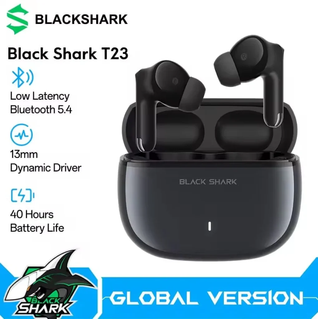 2un Fone de ouvido Black Shark T23 ENC Call Bluetooth 5.4 TWS Hi-Fi Audio Powerful Bass 40h Playback Smart Touch Control