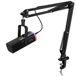 Microfone Dinâmico FIFINE AM8T com Braço Boom, XLR, RGB, Gaming USB Mic Set, Controle de Volume para Mixer, Amplificador, PC, PS5, PS4