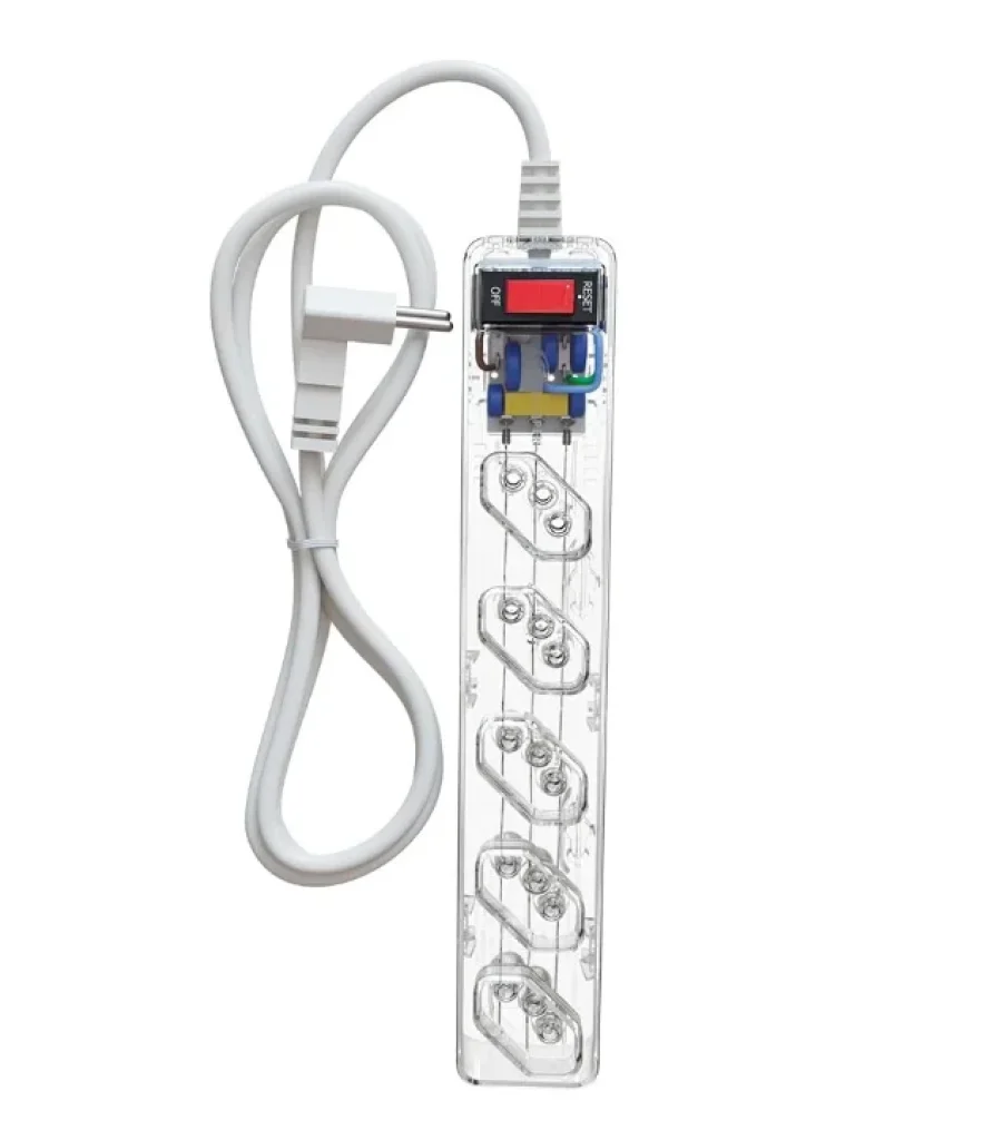 Filtro de Linha iCLAMPER Energia 5 Transparente - 5 Tomadas + DPS - 10A, Cabo 1m