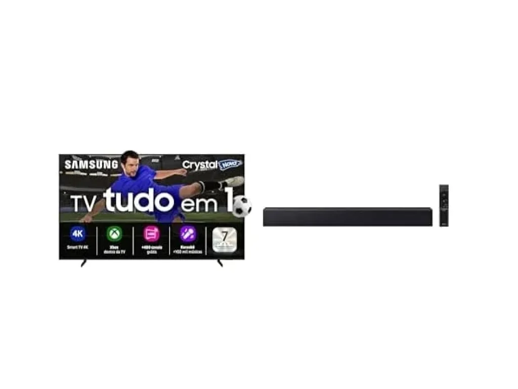 Combo Samsung Smart TV 50″ Crystal UHD 4K U8600F 2025 + Soundbar B-Series HW-B400F 2.0 canais Woofer integrado