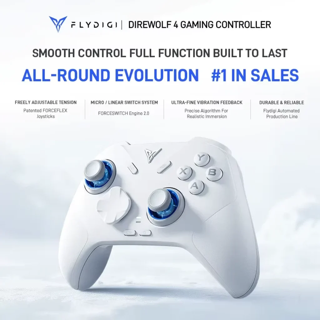 Controle Flydigi Direwolf 4 – FORCEFLEX Lever Joysticks, FORCESWITCH Triggers 2.0, Feedback de Vibração Dupla, Ajustes de tensão, Micro/Linear Switch System, 1000Hz, PC, iOS, Android, Switch