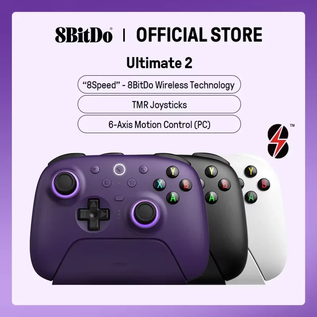 Controle Sem Fio 8BitDo Ultimate 2 com Dock para PC e Android com Joysticks TMR, Gatilhos comutáveis, Controle de movimento, 8 Velocidades