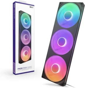 Fan Gamer NZXT F420 RGB Core Triplo Preto Corpo Único 3x140mm PWM 2000 RPM 98.61 CFM 3.2 mm H2O Rolamento Fluído Dinâmico RF-U42HF-B1