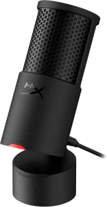 HyperX SoloCast 2 – Microfone condensador USB para jogos para PC, USB-C para USB-A, filtro pop embutido, suporte interno de choque, Plug and Play, 24 bits/96 kHz, suporte compacto inclinável – preto