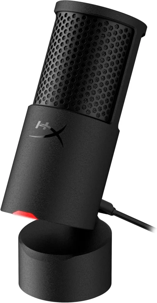 HyperX SoloCast 2 – Microfone condensador USB para jogos para PC, USB-C para USB-A, filtro pop embutido, suporte interno de choque, Plug and Play, 24 bits/96 kHz, suporte compacto inclinável – preto