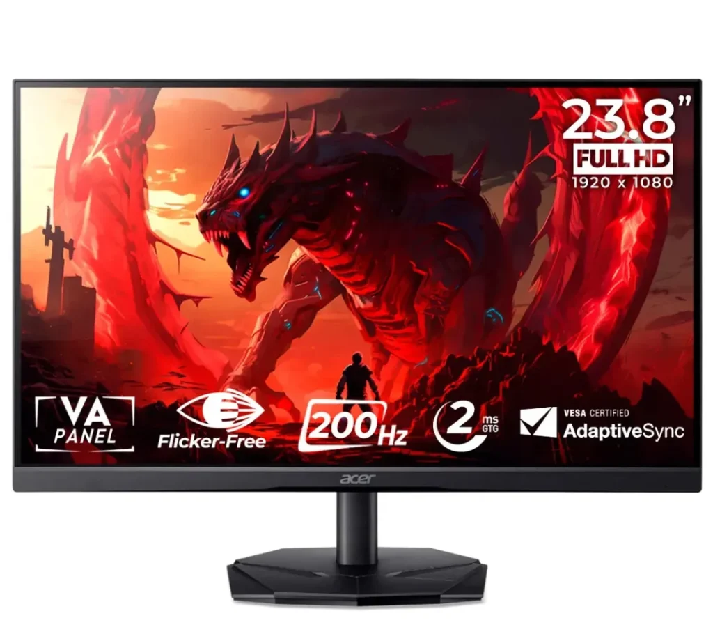 Monitor Gamer Acer Nitro 23.8″ 200Hz 2ms FHD HDMI VA Preto – KG241Y-X3Bip