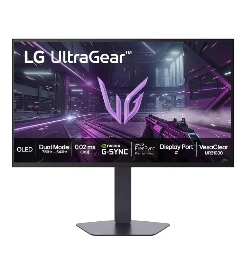 Monitor LG OLED UltraGear™ 27″, 540Hz QuadHD, Dual-Mode, 720Hz FHD 0.02ms (GtG), NVIDIA G-SYNC, AMD FreeSync Premium Pro, Vesa ClearMR21000, HDR True Black 500 – 27GX790B-B