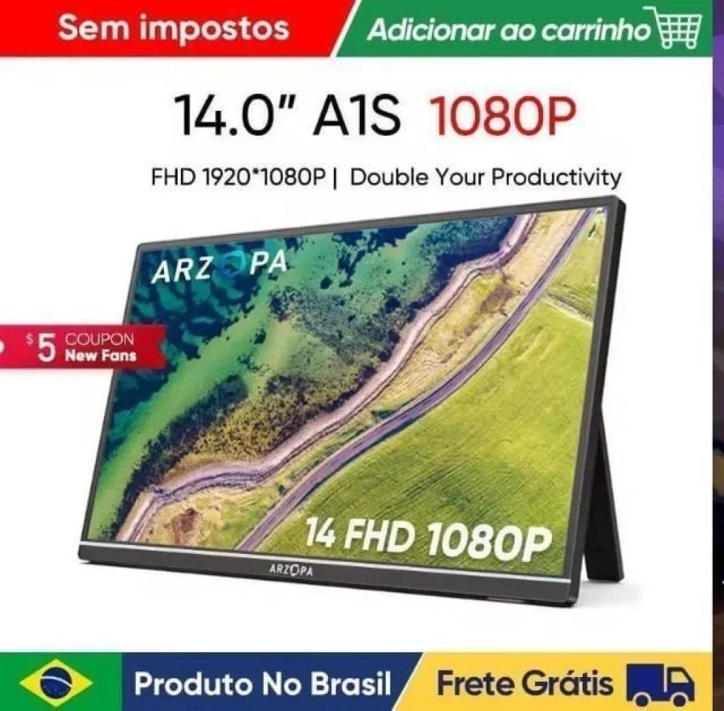 Monitor Portátil ARZOPA A1S 14″ Full HD 60Hz IPS Ultrafina 2x USB-C, HDMI