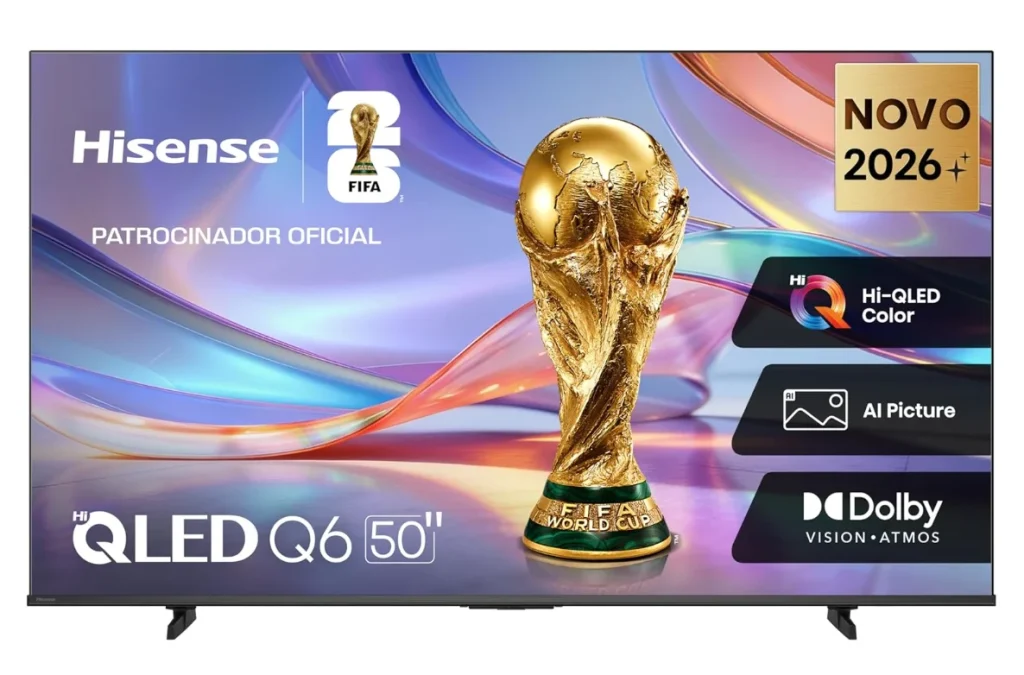 Smart TV Hisense UHD 4K QLED 50″ Polegadas Q6QVV com HDR10+, 4K Upscaler, Dolby Vision•Atmos, VIDAA, AI Sports Mode, Game Mode Plus e Compatível com Alexa – 50Q6QVV