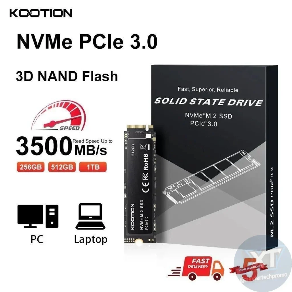 SSD Kootion X15 M.2 NVMe 512GB 2280 PCIe 3.0 3500Mbps Disco de estado sólido interno para Laptop Desktop