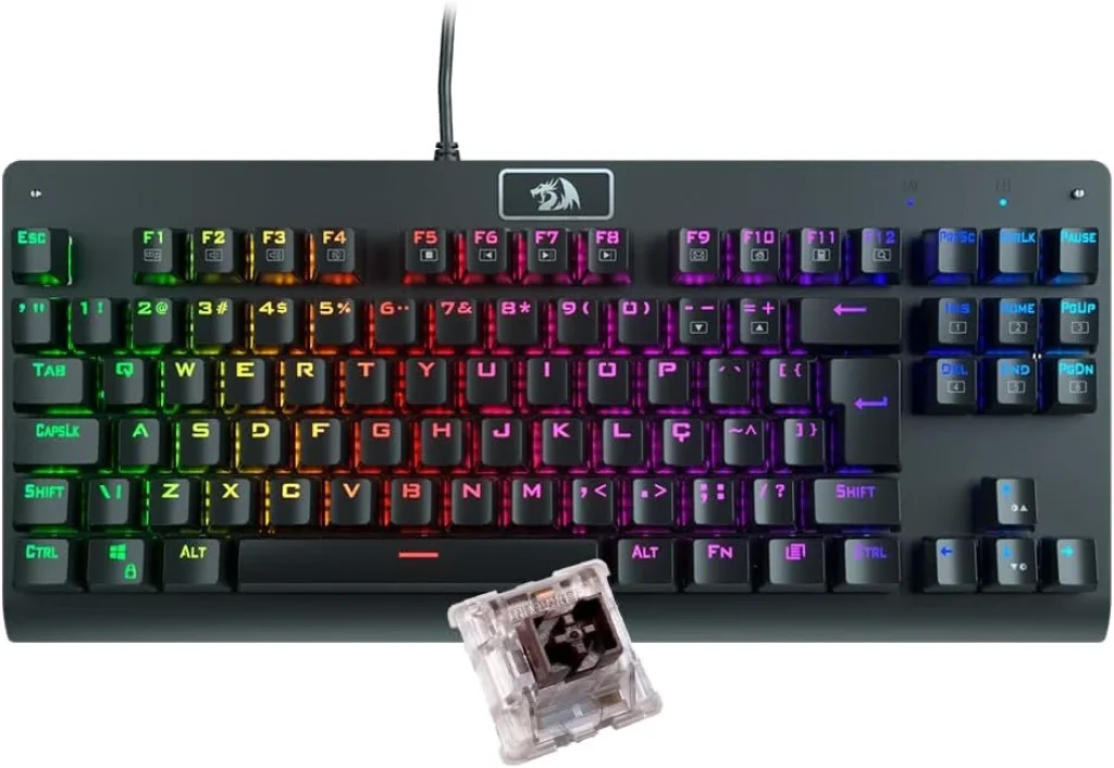 Teclado Mecânico Gamer Redragon Dark Avenger RGB Switch Brown Com Fio ABNT2 TKL Hotswap – K568-2