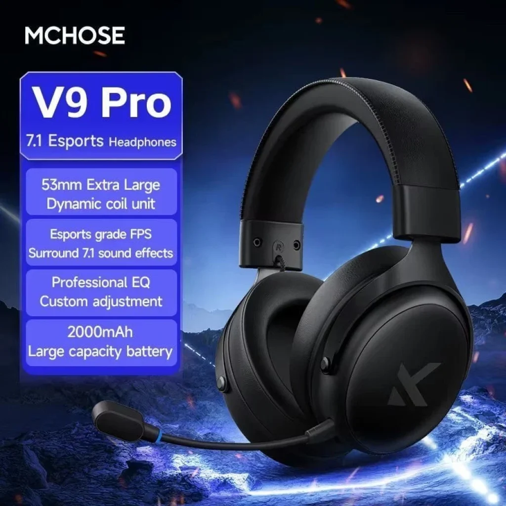 Fone de Ouvido Sem fio MCHOSE V9 Pro 7.1 Surround Hi-Res Com microfone Três modos Bluetooth 53mm Drivers