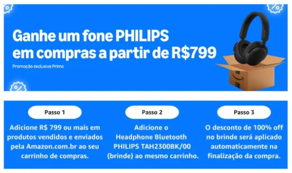 Brinde Amazon Prime Day – Ganhe um Headset Philips em compras a partir de R$799