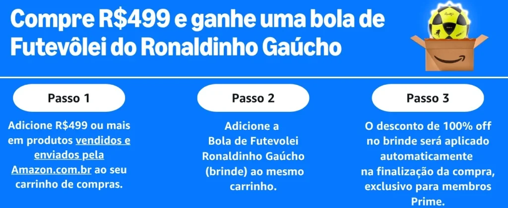 Brinde Amazon acima de R$499 para quem é Prime – Bola de Futevolei Ronaldinho Gaúcho R10 Legacy – Cupom Automático