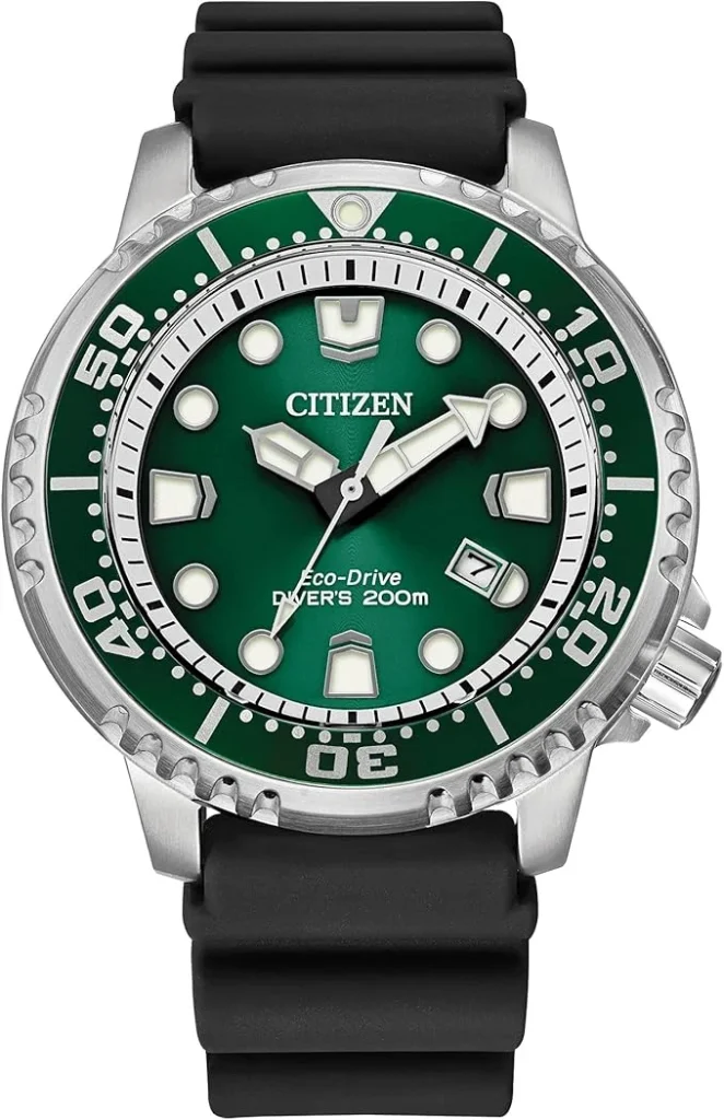Citizen Promaster Dive Eco-Drive Watch, 3-Hand Date, ISO Certified, Ponteiros e marcadores luminosos, bisel giratório