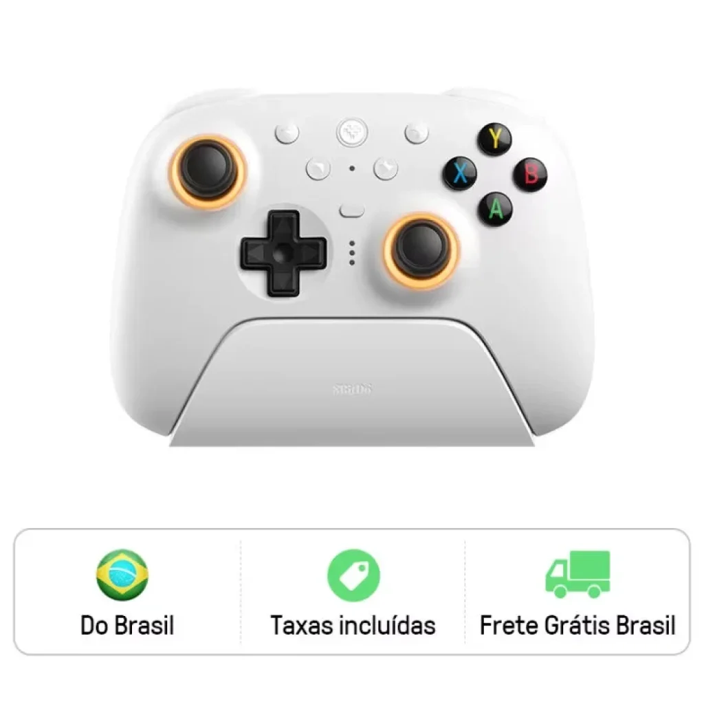 Controle Sem Fio 8BitDo Ultimate 2 com Dock para PC e Android com Joysticks TMR, Gatilhos comutáveis, Controle de movimento, 8 Velocidades