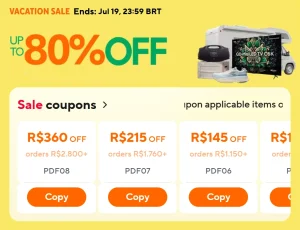 Cupons AliExpress – Promoção de Férias de até R$ 360 OFF