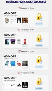 Cupons Mercado Livre 7.7 de 40% OFF – Resgate a cada hora, Categorias Selecionadas – 19h: Moda e bem estar, 20h: Entregas Full, 21h: Casa, 22h: Lojas Oficiais