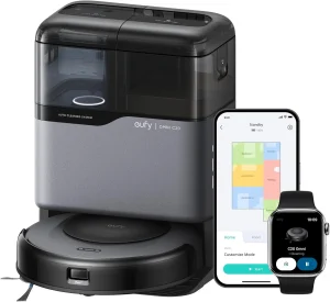 eufy C20 Robô aspirador da Anker, Lavagem/secagem automática, Sucção potente, Esvaziamento automático, Corpo ultrafino de 8,5 cm, Limpa cantos baixos, Escovas antiembaraço, 220V.