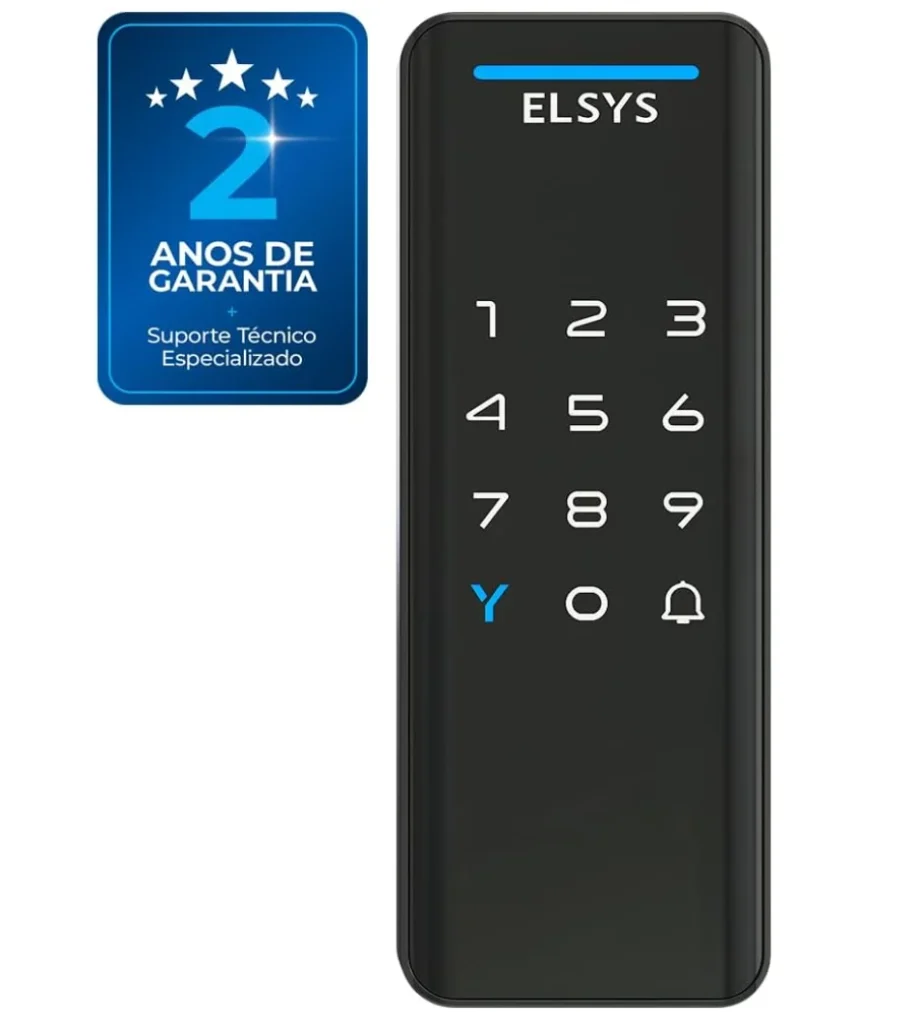 Fechadura Digital de Sobrepor Elsys DS1100V, Preta, Abertura por senha ou tag, Acabamento em Vidro, Bloqueio automático, Teclado Touch luminoso