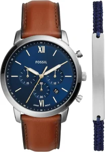 Fossil Neutra Relógio cronógrafo masculino com pulseira de aço inoxidável ou pulseira de couro genuíno