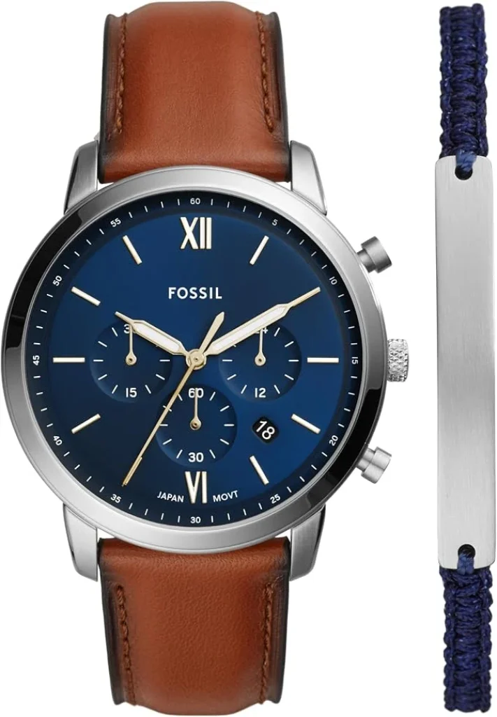 Fossil Neutra Relógio cronógrafo masculino com pulseira de aço inoxidável ou pulseira de couro genuíno