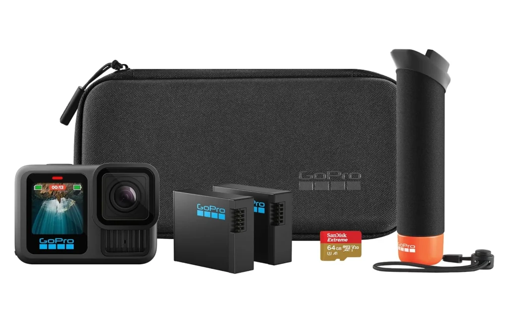GoPro HERO13 Black Core Bundle – Kit com Câmera de Ação à Prova d’água 10m, 5.3K60, HLG HDR, 27MP, HyperSmooth 6.0, GPS, Wi-Fi 6, Acessórios Extras: Bastão Flutuante The Handler, Bateria Enduro, Cartão de 64GB e Estojo