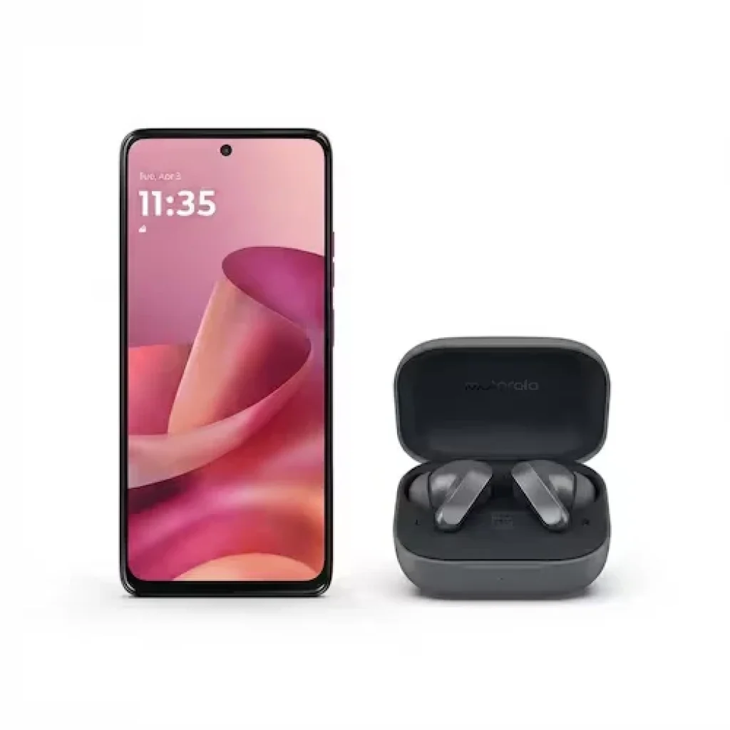 Kit Motorola Moto G47 5G 128GB Rosa com Fone Bluetooth Moto Buds Bass Preto