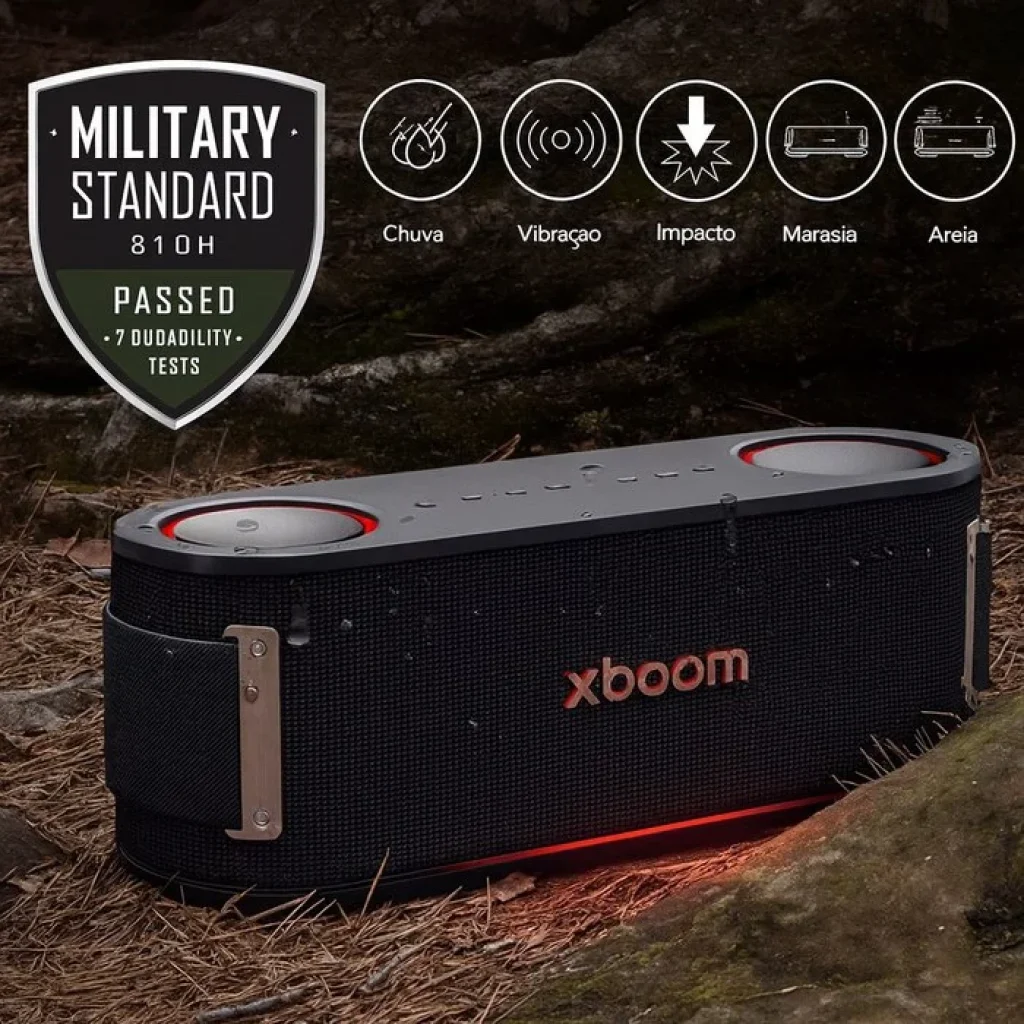 Caixa de Som LG XBOOM Bounce, 40W RMS, Bateria recarregável, IP67, até 30h de reprodução, Bluetooth 5.3, luzes multicolor e resistência militar – BOUNCE.ABRALBK