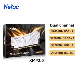 Netac RAM Memory Shadow II DDR4 2x8GB 3200MHz HeatSink XMP2.0 288Pin Dual Channel with HeatSink for PC