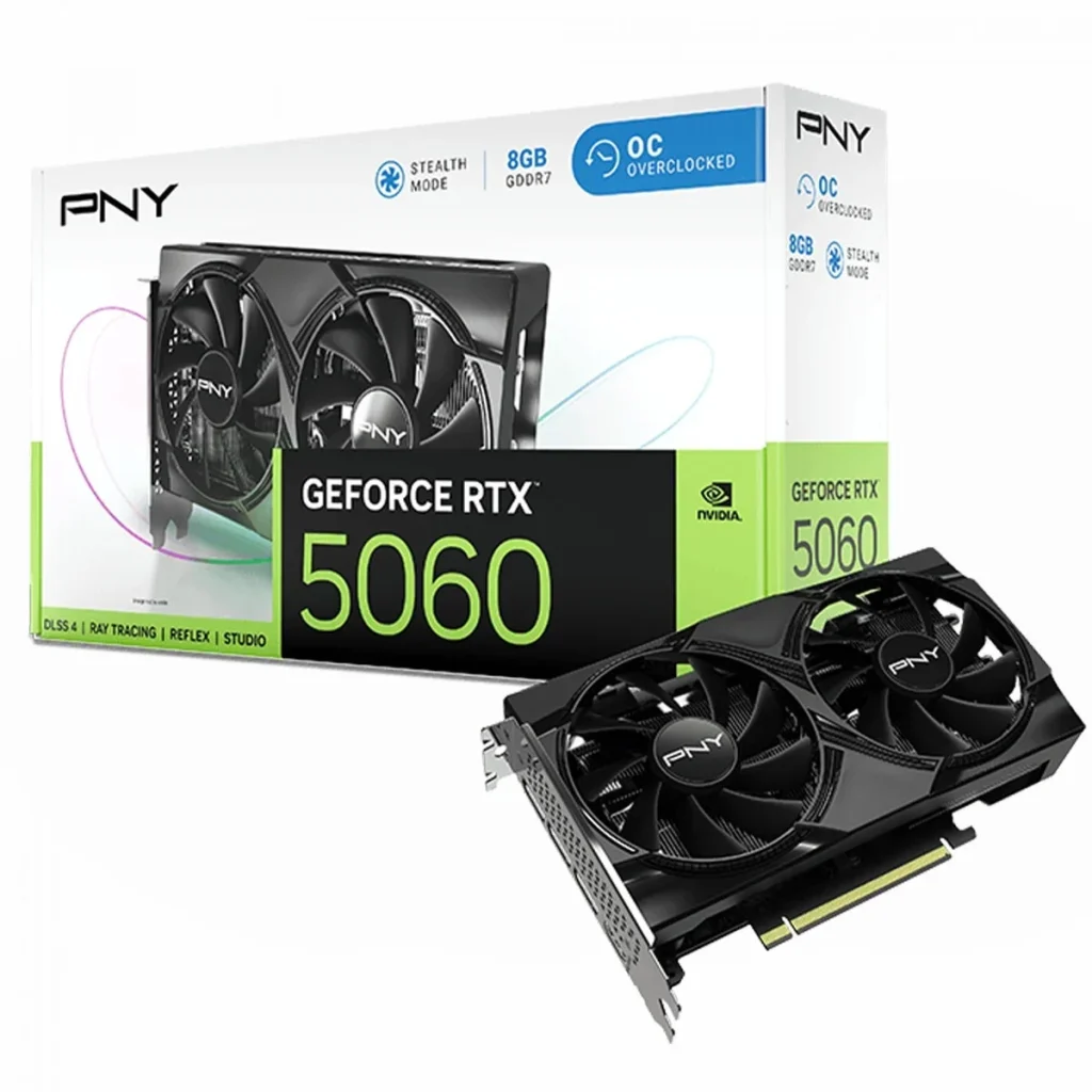 Placa de Vídeo PNY NVIDIA GeForce RTX 5060 Dual OC, 8GB, GDDR7, DLSS, Ray Tracing – VCG50608DFXPB1-O