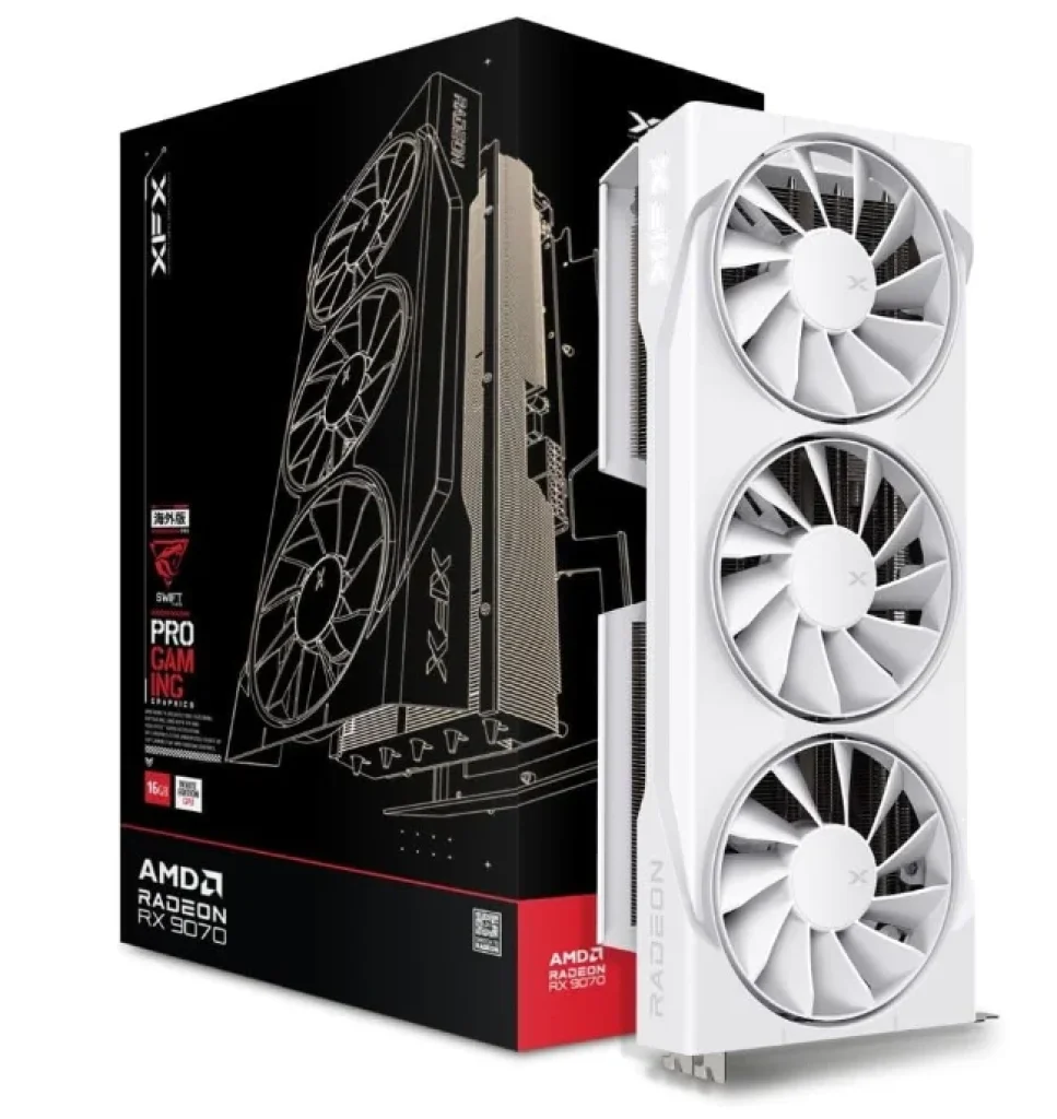 Placa de vídeo XFX Swift RX 9070 OC 16GB Branca Triple Fan Gaming Edition AMD Radeon GDDR6 HDMI 3xDP, AMD RDNA 4 – RX-97SWFB3W9