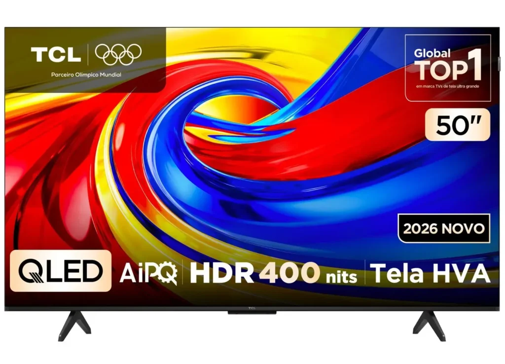 Smart TV TCL 50″ 4K UHD QLED P7L – Design slim, Canais grátis, Dolby Vision, HDR 10+, HLG, Google TV – 50P7L