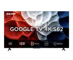 Smart TV SEMP 65″ 4K LED HVA S62 Processador AiPQ Google TV HDR10+ Dolby Audio WiFi Bluetooth 3 HDMI – 65S62